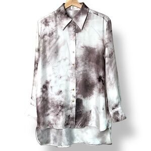 ARITZIA LE FOU WILFRED 100% Silk Cloud Dyed Long Sleeve Shirt Hi-Lo Hem Sz S